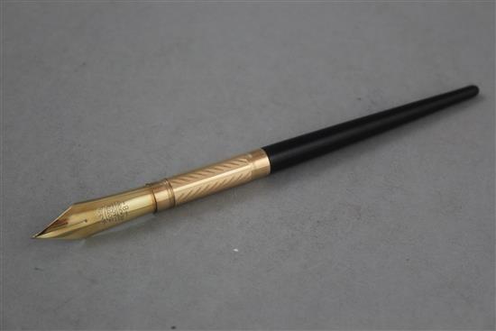 A Mabie Todd No.8 ebony and gold plated dip pen, 7.25in.